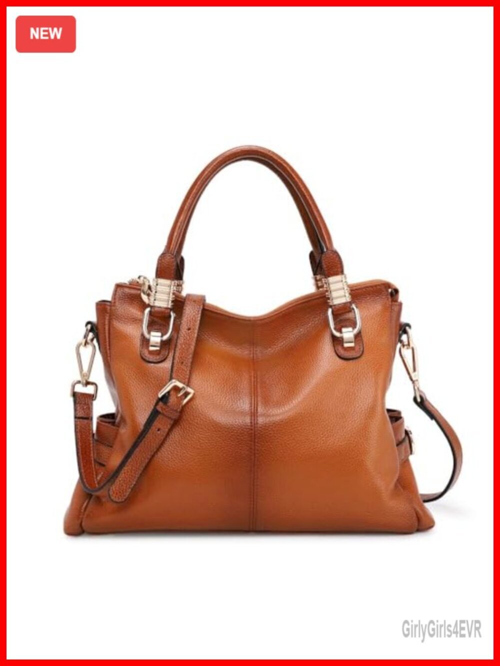 Genuine Leather Satchel Tote Shoulder Bag with Metal Rivets